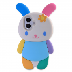  iPhone 16/17 Rabbit Silicone Protective Phone Case – Rainbow Color