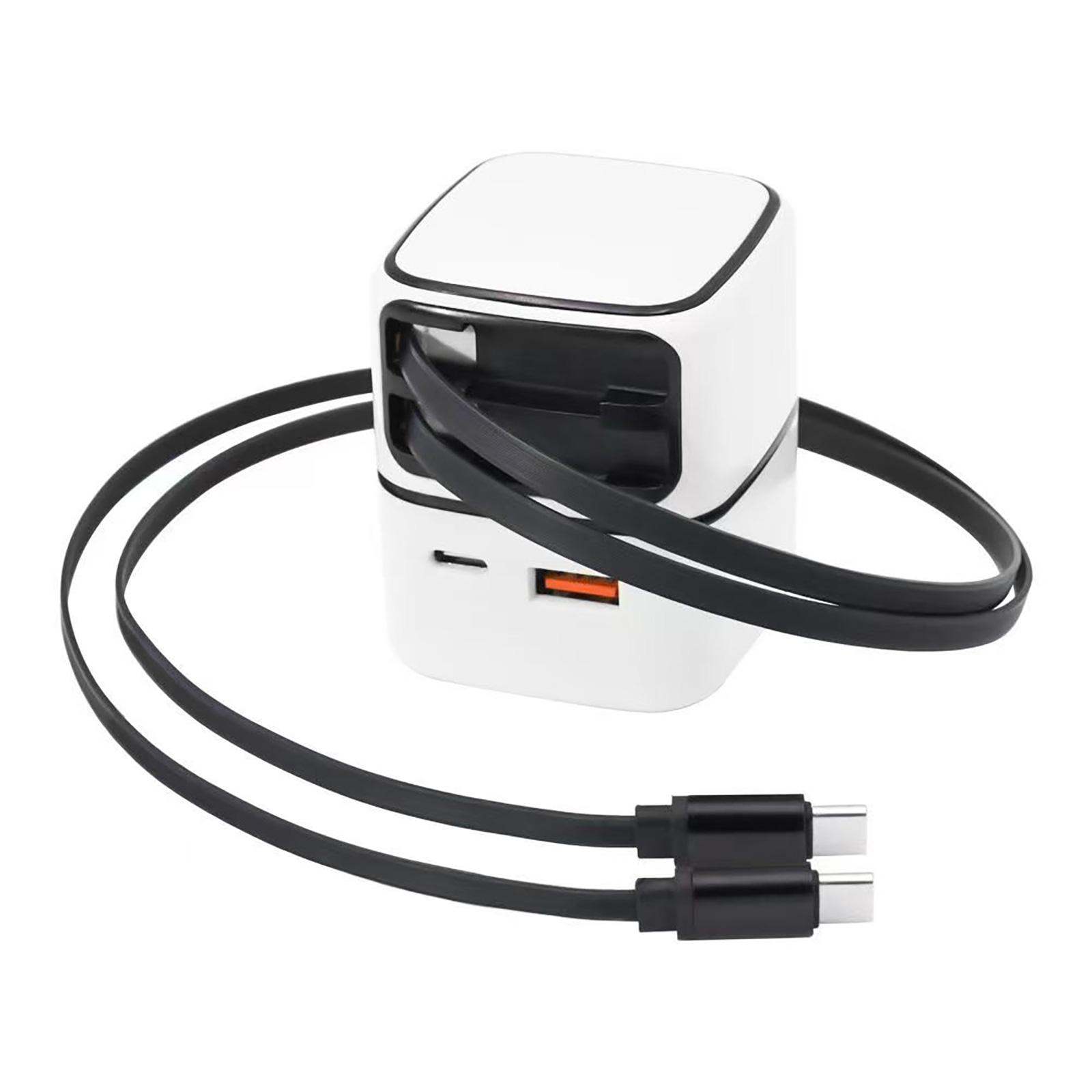 35W GaN Charger White with Retractable Cables, Dual Fast Charging Adapter for Travel