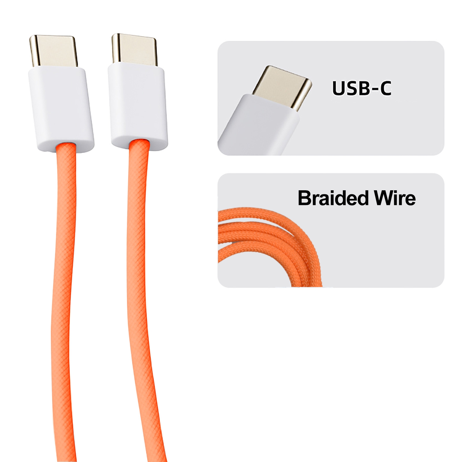 durable braided USB-C to USB-C cable orange