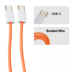 1m   60W Fast Charging USB-C to USB-C Cable for iPhone, Luxury Hermès Orange (SIM Eject Pin Included)