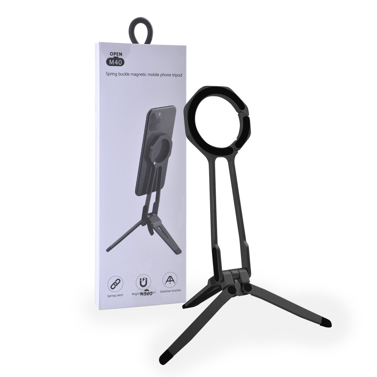 Black magnetic phone tripod