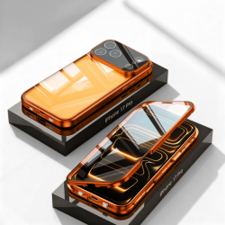  iPhone 17 Pro Max Aluminum Alloy Phone Case - Privacy Screen Lens Protection Orange