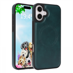  iPhone 17 Magnetic Case – Vegan Leather Shockproof MagSafe Cover Dark Green