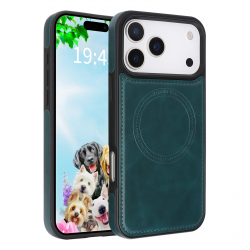  iPhone 17 Pro Magnetic Case - Vegan Leather Shockproof MagSafe Cover Dark Green