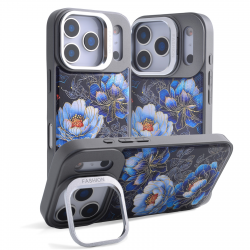  iPhone17 Pro Max Blue Background Gilded Floral Magnetic Case, Blue