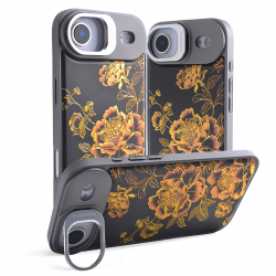  iPhone Air Black Background Gilded Peony Magnetic Case, Gold