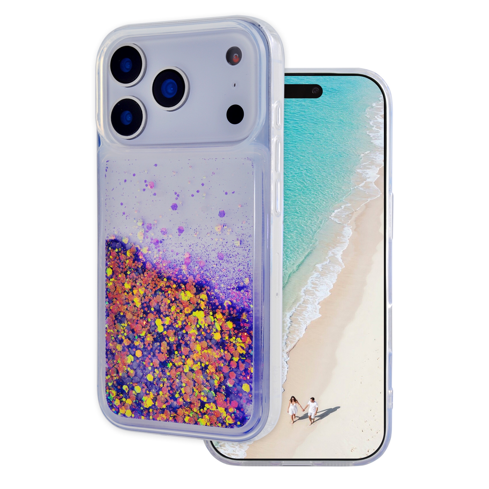 Purple Luminous iPhone 17 Pro Max Case - Glow Liquid with Flowing Glitter