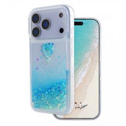 Light Blue Luminous iPhone 17 Pro Case - Glow Liquid with Flowing Glitter