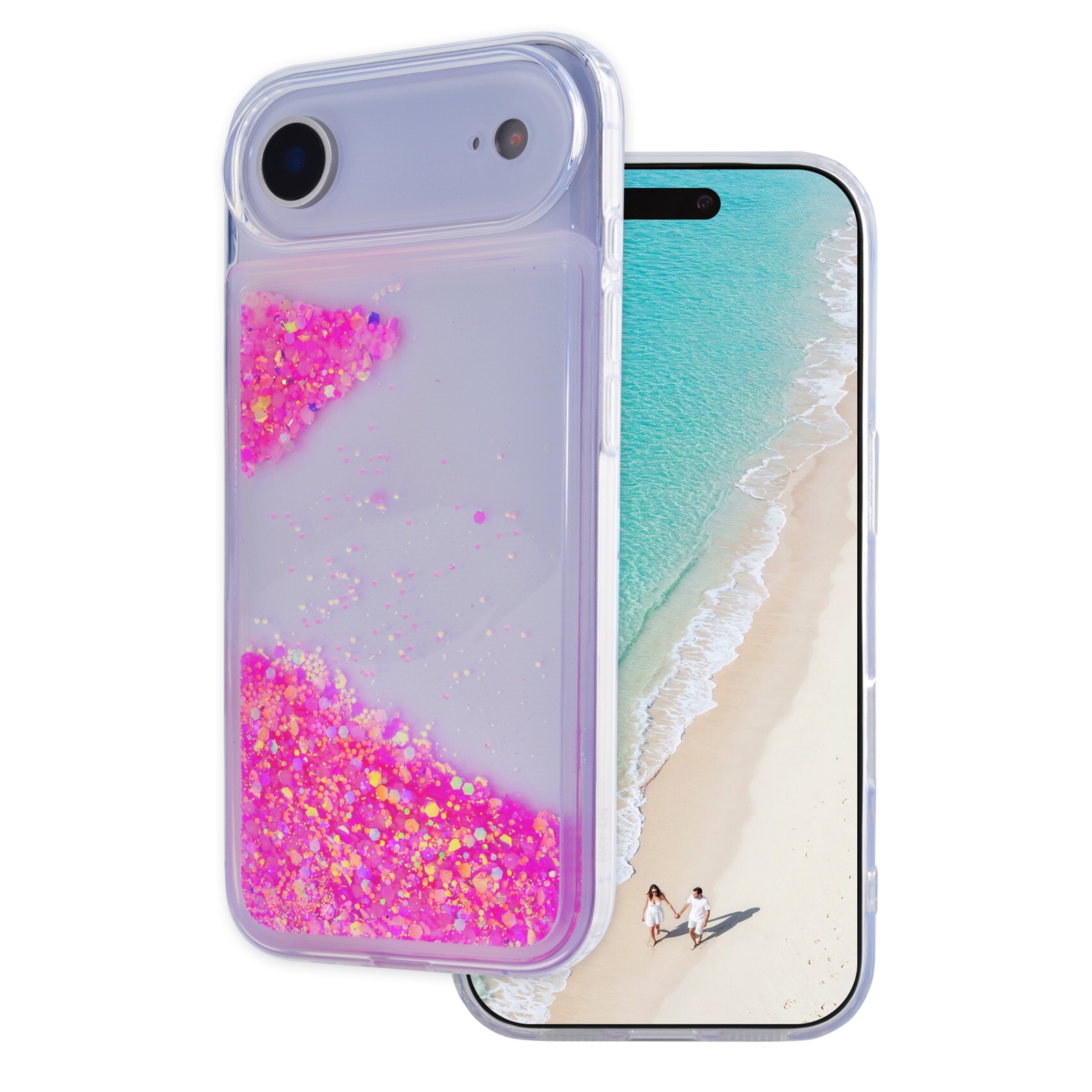 Pink Luminous iPhone Air Case - Glow Liquid with Flowing Glitter