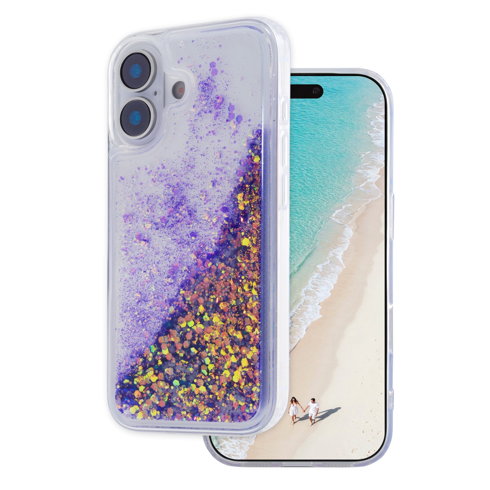 Purple Luminous iPhone 17 Case - Glow Liquid with Flowing Glitter