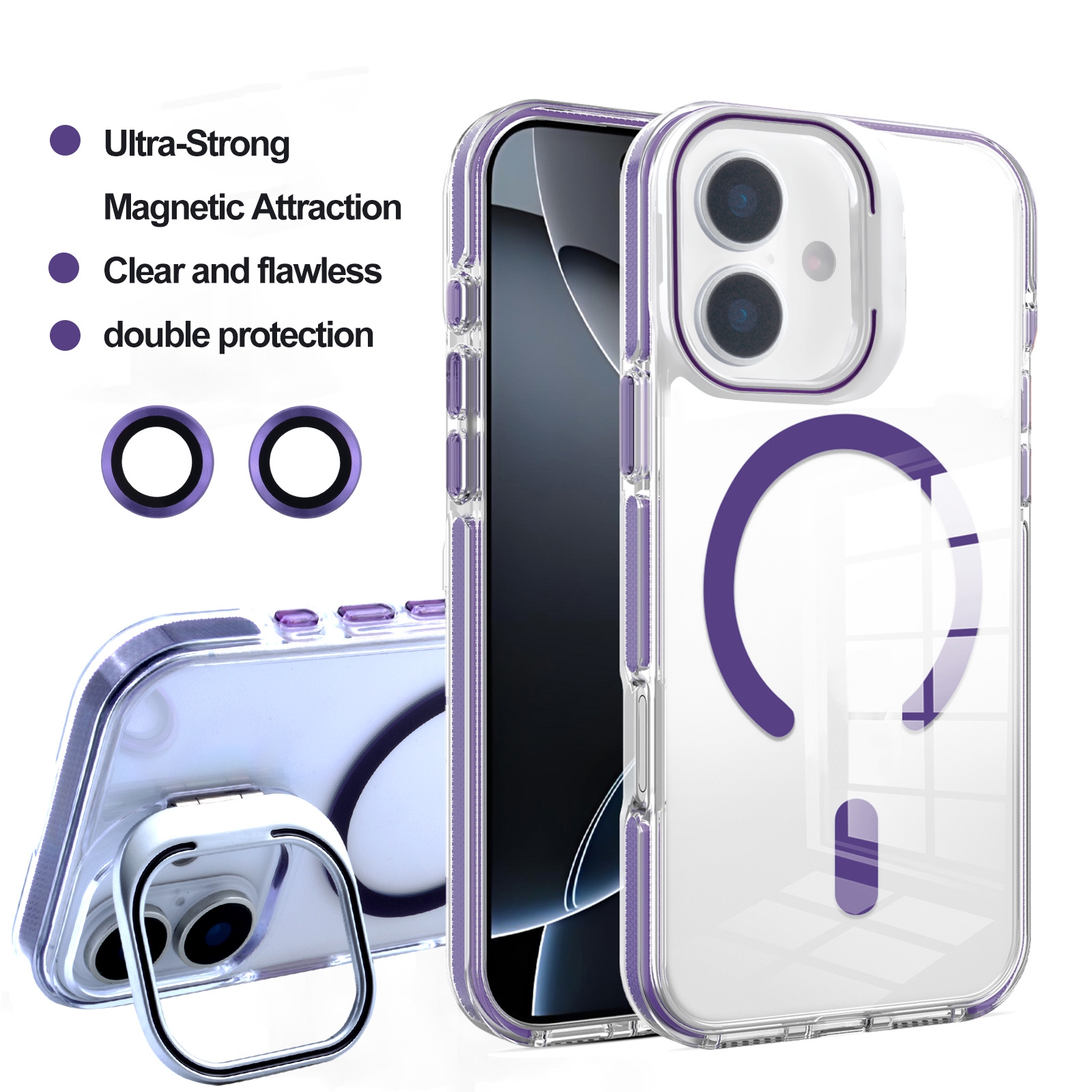 Purple iPhone 17 case with foldable kickstand