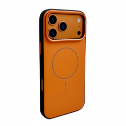  iPhone 17 Pro Max Leather-Wrapped Magnetic Case - Shockproof Hybrid Cover, Orange