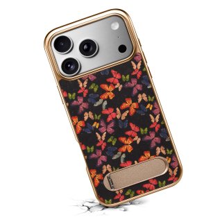 Butterfly Print Kickstand Case for iPhone 17 Pro, Black