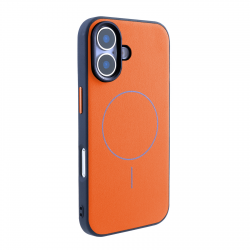  iPhone 17 Leather-Wrapped Magnetic Case - Shockproof Hybrid Cover, Orange