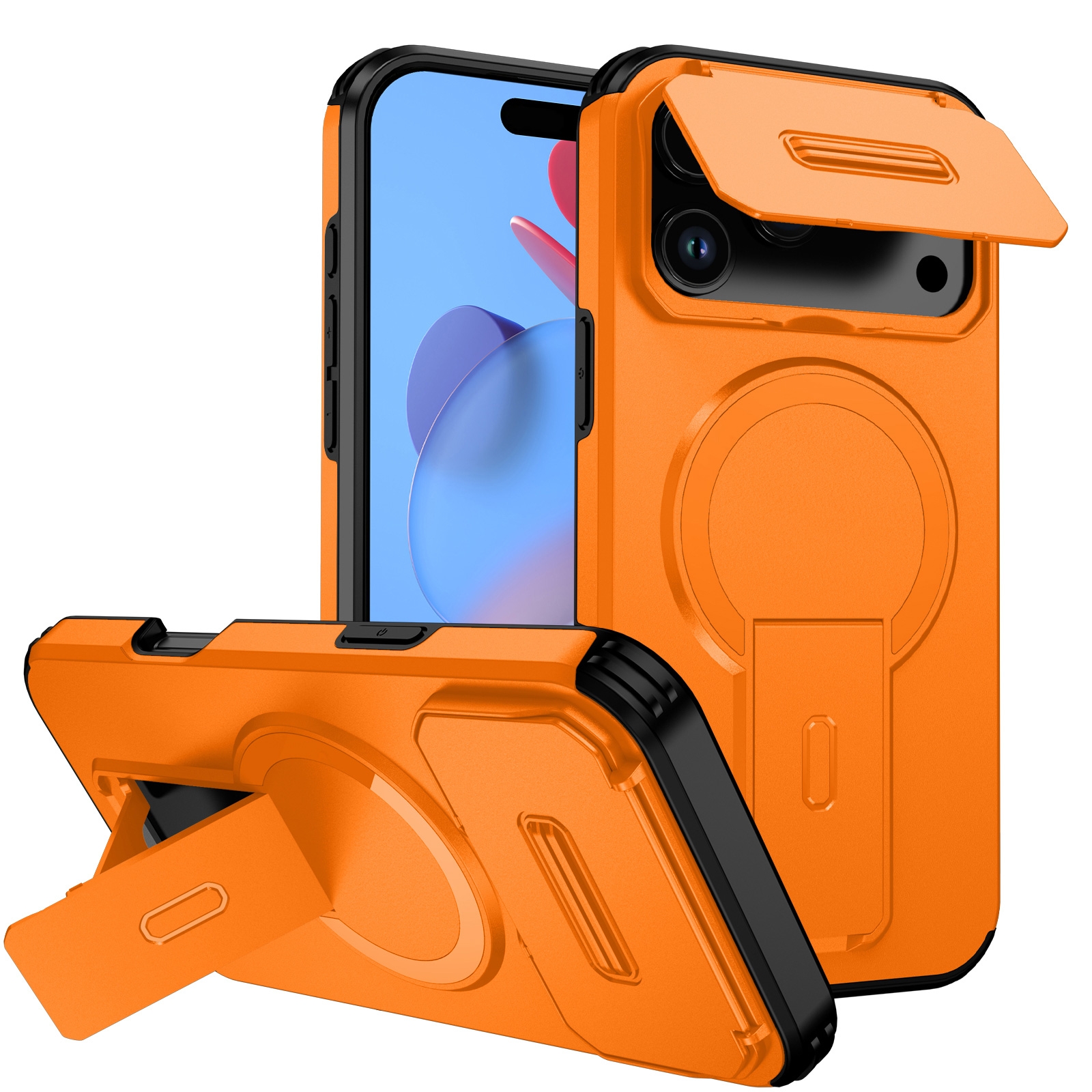 flip-open camera lens cover closed orange case