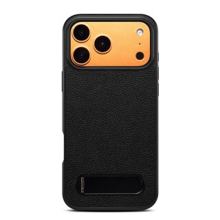 Lychee Texture Kickstand Case for iPhone 17 Pro Max, Black