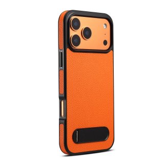 Lychee Texture Kickstand Case for iPhone 17 Pro Max, Orange
