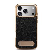  Retro Tang-style Flower Single-Stand Electroplated Case for iPhone 17 Pro Max, Black