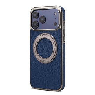 Lychee Texture 360 Rotating Gear Kickstand Electroplated Case for iPhone 17 Pro Max, Blue