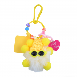 Cute Coal Ball Keychain - Fluffy Phone Charm, White - Yellow Hat Cute Coal Ball Keychain - Fluffy Phone Charm, White - Yellow Hat
