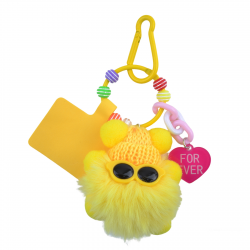 Cute Coal Ball Keychain - Fluffy Phone Charm, Yellow Cute Coal Ball Keychain - Fluffy Phone Charm, Yellow