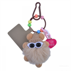 Cute Coal Ball Keychain - Fluffy Phone Charm, Khaki Cute Coal Ball Keychain - Fluffy Phone Charm, Khaki