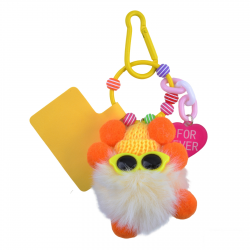 Cute Coal Ball Keychain - Fluffy Phone Charm, White - Orange Ball Cute Coal Ball Keychain - Fluffy Phone Charm, White - Orange Ball