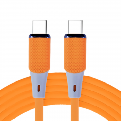 Silicone C-C 1M Fast Charging Cable - Antioxidant Data Tranamit, Orange Silicone C-C Fast Charging Cable - Orange