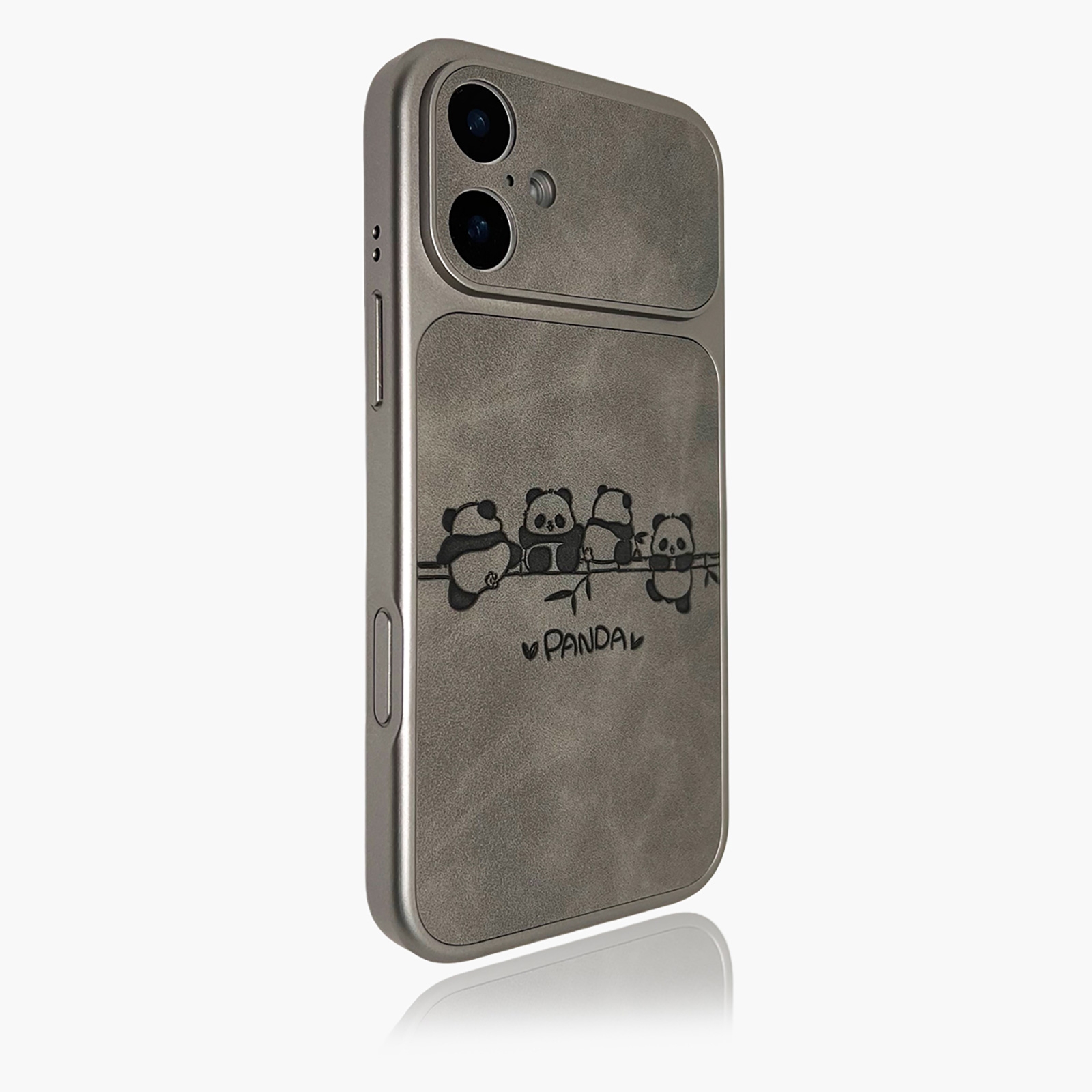 Cute Panda Leather Pattern Back iPhone 17 Case - TPU Shockproof Phone Cover, Gray