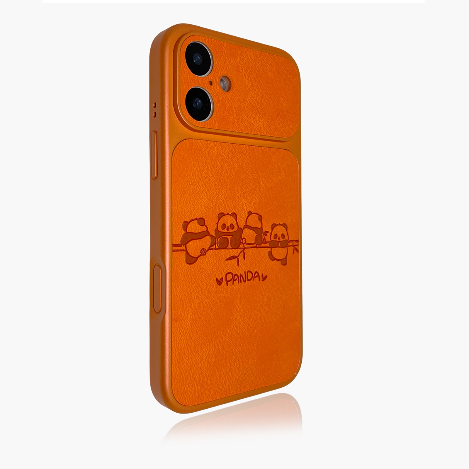 Cute Panda Leather Pattern Back iPhone 17 Case - TPU Shockproof Phone Cover, Orange