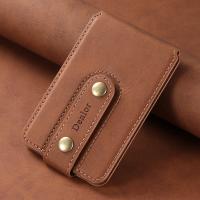  PU Retro Pattern N52 Magnetic Top-Bottom Opening Button Card Holder, Brown