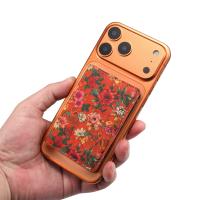  Cork Floral Printed N52 Magnetic RFID Blocking Card Holder, Red