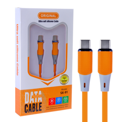 Silicone C-C 1M Fast Charging Cable - Antioxidant Data Tranamit, Orange Silicone C-C Fast Charging Cable - Orange