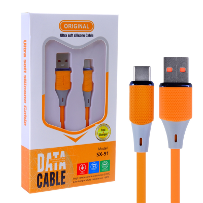 Silicone USB-C 1M Fast Charging Cable - Antioxidant Data Tranamit, Orange Silicone USB-C Fast Charging Cable - Orange