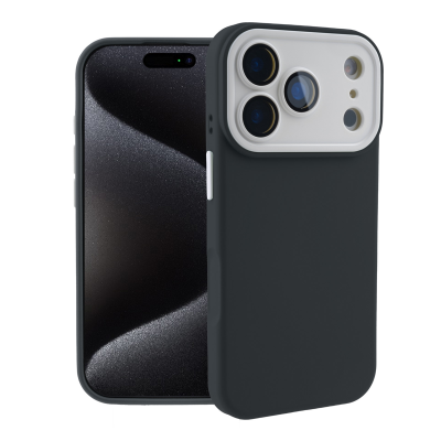  Color Block Silicone Case for iPhone 17 Pro Max - Color Block Lens Protection, Black