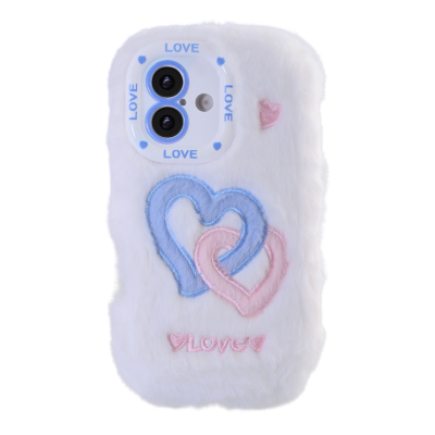 White Plush Silicone Double Heart Phone Case for iPhone 17 – Soft Furry Cute Protective Cover White Plush Silicone Double Heart Phone Case for iPhone 17 – Soft Furry Cute Protective Cover