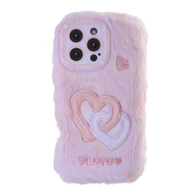 Pink Plush Silicone Double Heart Phone Case for iPhone 16 Pro – Soft Furry Cute Protective Cover Pink Plush Silicone Double Heart Phone Case for iPhone 16 Pro – Soft Furry Cute Protective Cover