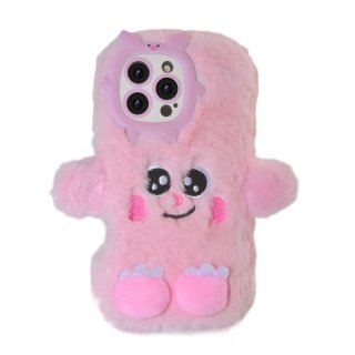 Pink Plush Silicone Monster Phone Case for iPhone 16 Pro Max – Soft Furry Cute Protective Cover