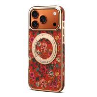  Floral Print Magnetic Gear Rotating Stand Phone Case for iPhone 17 Pro Max, Red
