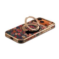  Floral Print Magnetic Gear Rotating Stand Phone Case for iPhone 17 Pro, Purple