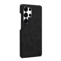  Retro Faux Leather Texture Case for Samsung Galaxy S25 Ultra, Black