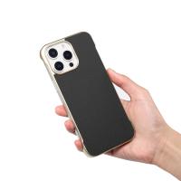  Lychee Pattern Genuine Cowhide Leather Frameless Magnetic Case for iPhone 16 Pro, Black
