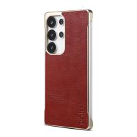  Calf Pattern Genuine Cowhide Leather Frameless Magnetic Case for Samsung Galaxy S25 Ultra, Red