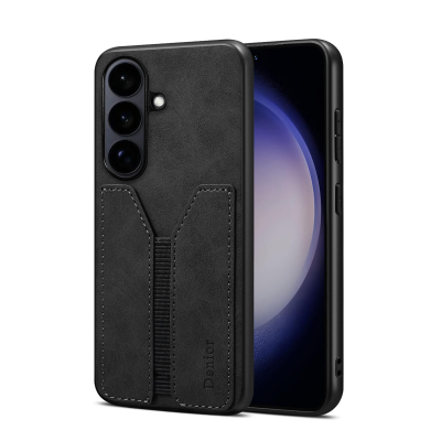  Retro Faux Leather Texture Case with Card Holder for S26 Plus, Black