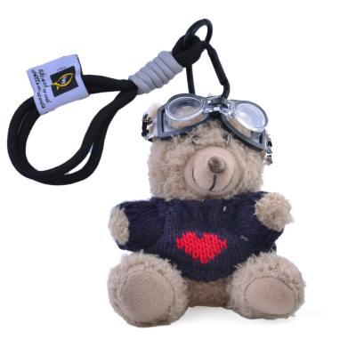 Knitted Sweater Cute Bear with Aviator Glasses Charm, Dark Blue