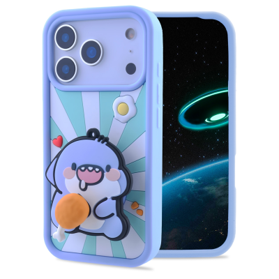  3D Fat Shark with Chicken Drumstick for iPhone 17 Pro Max - Soft Silicone cover with Rotatable Kickstand, Light Blue