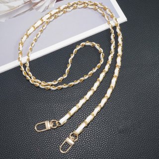 Vintage-Inspired PU Leather Woven Phone Chain, White - Gold