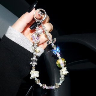 Elegant Butterfly Flower Artificial Crystal Phone Wrist Strap, White