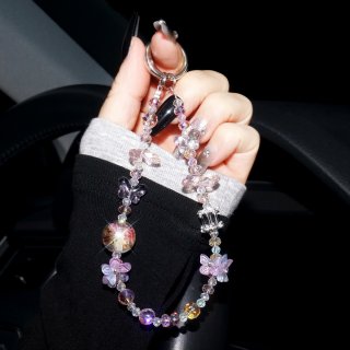 Elegant Butterfly Flower Artificial Crystal Phone Wrist Strap, Pink