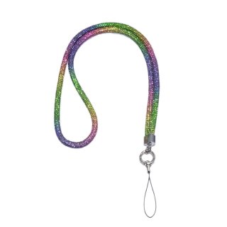 Premium Full Rhinestone Lanyard - 0.6cm Diameter Phone Neck Strap, Rainbow Multi-Color